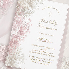 Invitación flores de aliento de bebé Primera Comunión