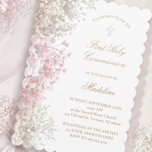 Invitación flores de aliento de bebé Primera Comunión