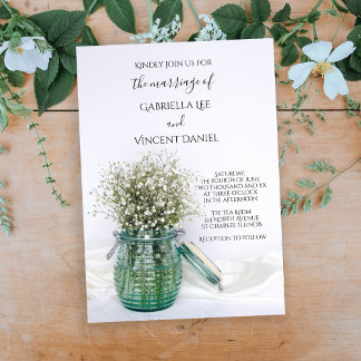 Invitación Flores de aliento de bebés blancos en Boda de jabó