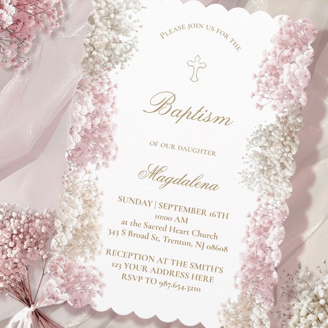 Invitación Flores de aliento del bebé | niña bautismo (Subido por el creador)