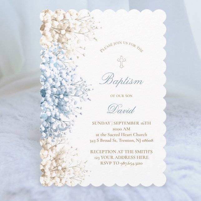 Invitación Flores de aliento del bebé niño Bautismo (Subido por el creador)