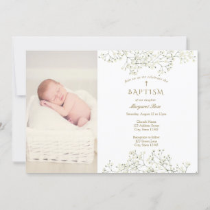 Invitación Flores de aliento para bebés Foto de bautismo