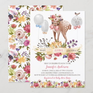 Invitación Flores de Amanecer Globos Bebé Chica Ducha