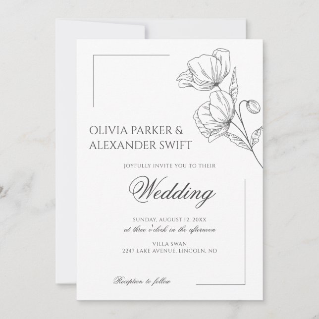 Invitación Flores de amapola elegante boda de moda simple (Anverso)