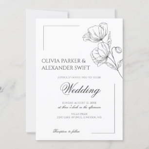 Invitación Flores de amapola elegante boda de moda simple