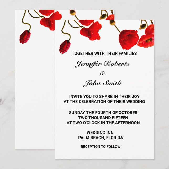 Invitación Flores de amapola Floral Rojo Blanco Guay Boda de  (Anverso / Reverso)
