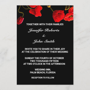 Invitación Flores de amapola Floral Rojo Negro Boda único