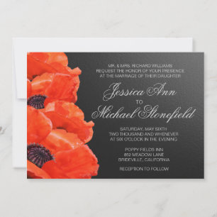 Invitación Flores de amapola Naranja Black Chalkboard Boda In