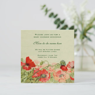 Invitación Flores de Amapola Roja Jardín Floral Shower de Beb