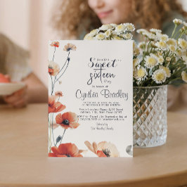 Invitación Flores de amapola y dulce fiesta de cumpleaños 16