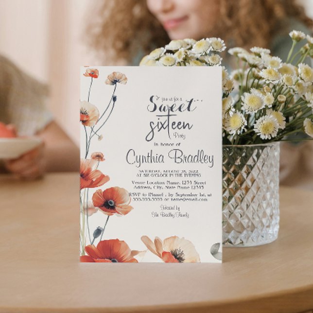 Invitación Flores de amapola y dulce fiesta de cumpleaños 16 (Subido por el creador)