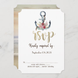 Invitación Flores de ancla de acuarela RSVP náutico