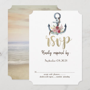 Invitación Flores de ancla de acuarela RSVP náutico
