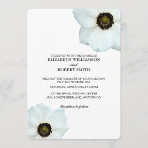 Invitación Flores de anémona blanco negro