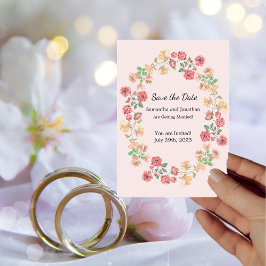 Invitación Flores de anillo de boho rosa color de agua salvan