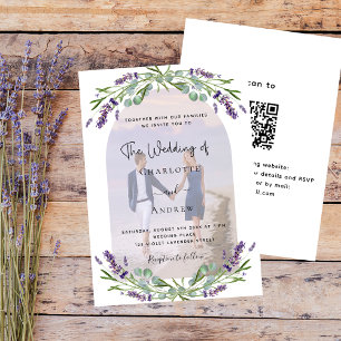 Invitación Flores de arca de lavanda QR RSVP boda de lujo