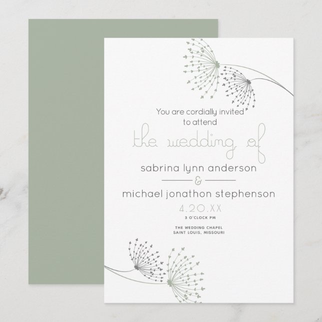 Invitación Flores de arcilla verde y carbón vegetal de Moda m (Anverso / Reverso)