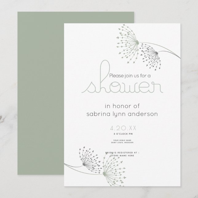 Invitación Flores de arcilla verde y carbón vegetal de Moda m (Anverso / Reverso)