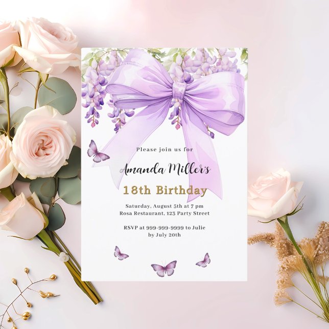Invitación Flores de arco de lavanda mariposas de lujo cumple (Subido por el creador)