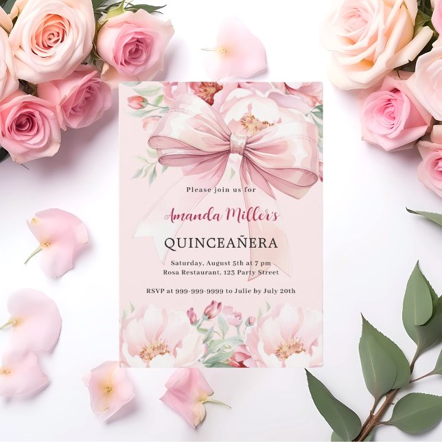 Invitación Flores de arco rosa Rubor Quinceanera (Subido por el creador)