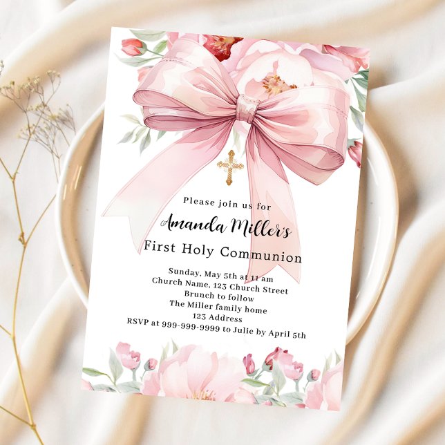Invitación Flores de arco rosado chica Primera comunión (Subido por el creador)