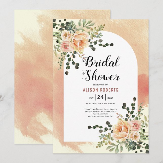 Invitación Flores de arcos de barro suave de terracota ducha  (Anverso / Reverso)