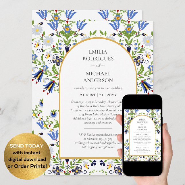 Invitación Flores de arte folclórico Boda BILINGÜE de doble l (Subido por el creador)