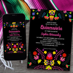 Invitación Flores de arte folclórico Fiesta de Fiesta de Méxi