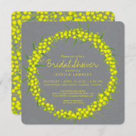 Invitación Flores de arte gris amarillo de Acacia ducha de no