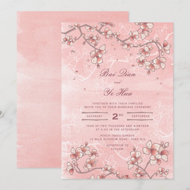 Invitación Flores de arveja rosa Florencia romántica Boda asi (Anverso / Reverso)