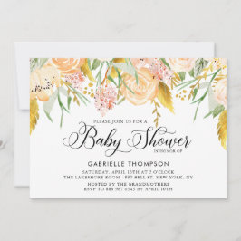 Invitación Flores de arveja y hojas de oro Baby Shower
