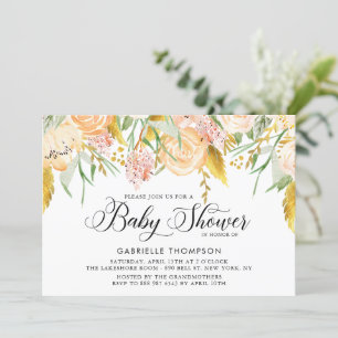 Invitación Flores de arveja y hojas de oro Baby Shower