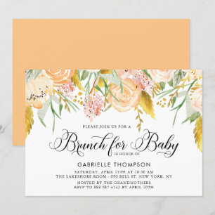 Invitación Flores de arveja y oro deja brunch Baby Shower
