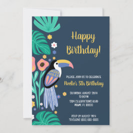 Invitación Flores de aves tropicales coloridas en Toucan Bird