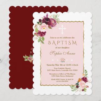 Invitación Flores de azafrán rosa de lujo de Borgoña con baut