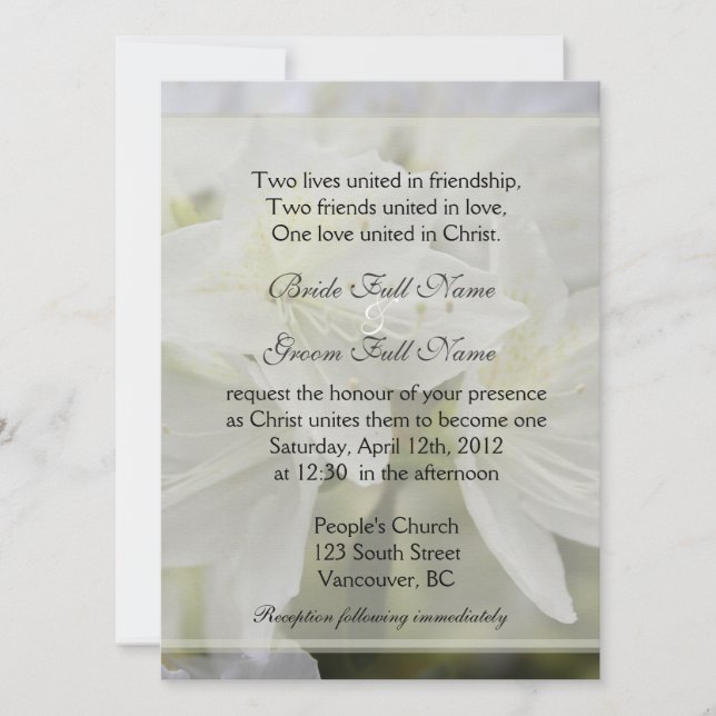 Invitación flores de azalea blanca bonito boda cristiano (Anverso)