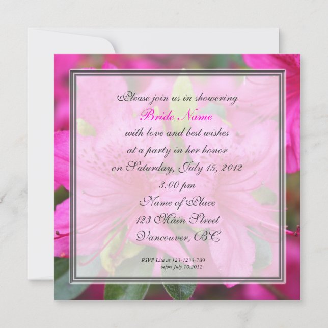 Invitación flores de azalea rosadas hermosas para ducha de no (Anverso)
