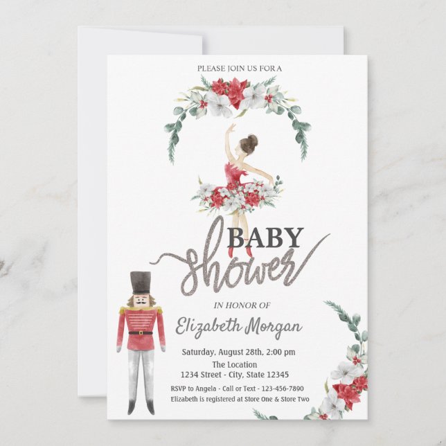 Invitación Flores de Bailarina Cascanueces Baby Shower  (Anverso)