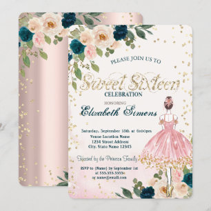 Invitación Flores de Bailarina Diamantes Rosa Dorado Dulces 1