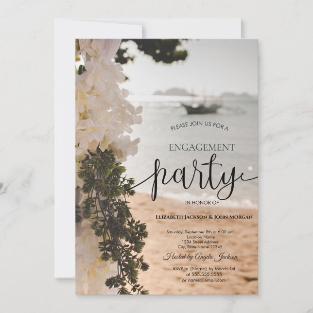 Invitación Flores de Barco de Vela Playa Compromiso  (Anverso)