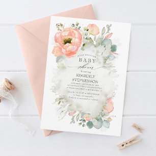 Invitación Flores de bata suave Baby Shower elegante de prima
