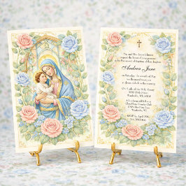 Invitación Flores de Bautismo Jesús Bendita Madre Rosas
