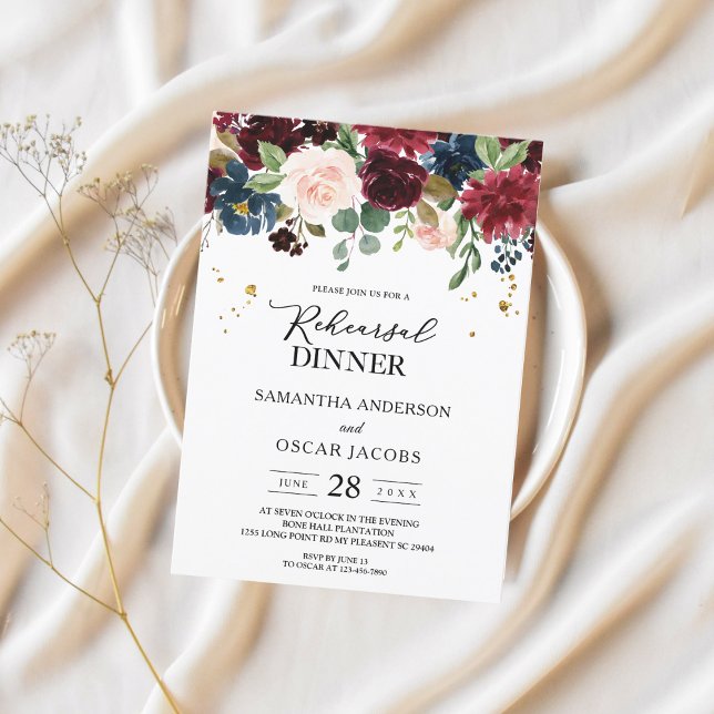 Invitación Flores de belleza azules y rojas de la Marina de B (Subido por el creador)