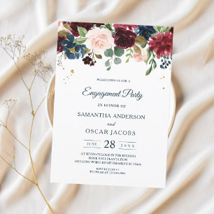 Invitación Flores de belleza rústicas burgundy azul marino y 