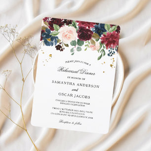 Invitación Flores de belleza rústicas burgundy azul marino y 