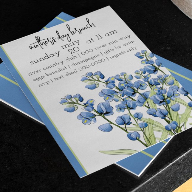 Invitación Flores de Bluebonnet | Bluebonnets de primavera |  (Mothers Day Brunch with bluebonnet bunches on customizable invitation downloadable too. )