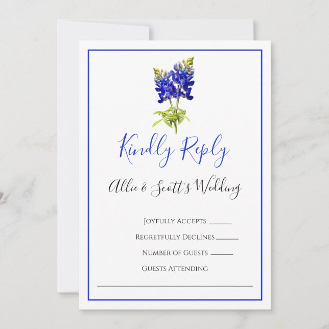 Invitación Flores de Bluebonnet en Texas, RSVP de boda modern (Anverso)