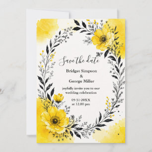 Invitación Flores de boda amarillas con corona negra atrevida