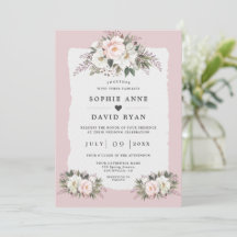 Flores de boda de acuarela blanca con flores rosad