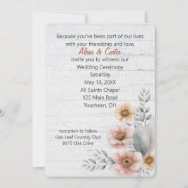 Invitación Flores De Boda De Acuarela En Madera